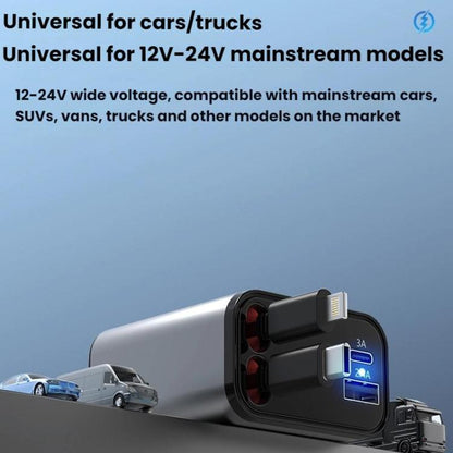 PD30W Car Charger With Retractable Cable(8 Pin+8 Pin) - Car Charger by buy2fix | Online Shopping UK | buy2fix