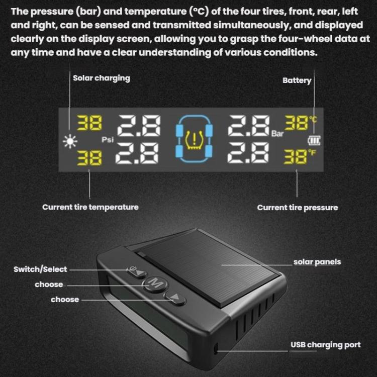 Automotive TPMS Four-Tire Pressure Monitor, Specification: Beep Sound Version Internal Sensor(Vietnamese) - Tire Pressure Gauges by buy2fix | Online Shopping UK | buy2fix