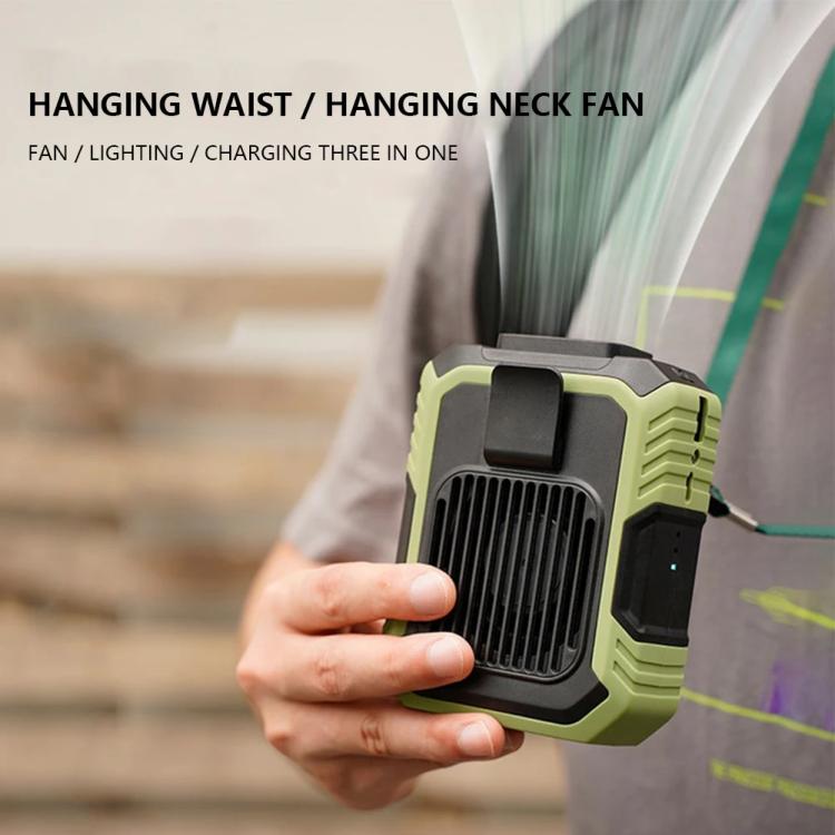 Rechargeable Waist-Mounted Clip Fan With 3-Speed Settings & LED Flashlight Hands-Free Cooling For Construction, Outdoor Work, Hiking(Green) - Electric Fans by buy2fix | Online Shopping UK | buy2fix