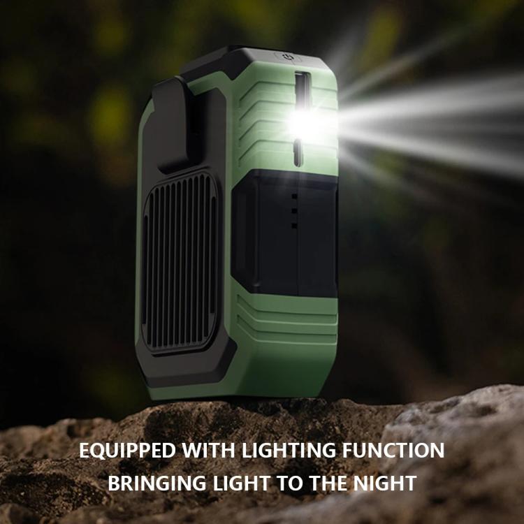 Rechargeable Waist-Mounted Clip Fan With 3-Speed Settings & LED Flashlight Hands-Free Cooling For Construction, Outdoor Work, Hiking(Green) - Electric Fans by buy2fix | Online Shopping UK | buy2fix