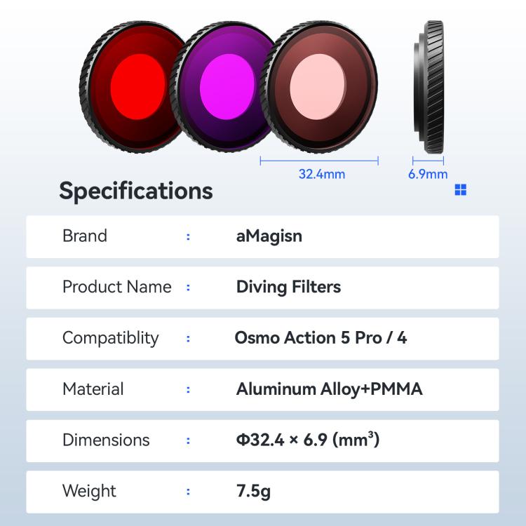 For DJI Osmo Action 5 Pro / Action 4 aMagisn Anti-Fog Dive Filter Lens Seamlessly Adapted To Waterproof Cases(Light Red) - Lens Filter by aMagisn | Online Shopping UK | buy2fix