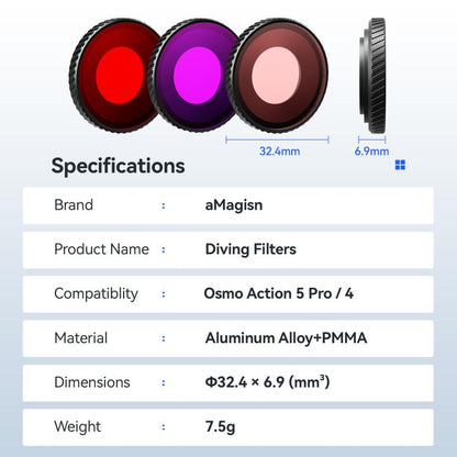 For DJI Osmo Action 5 Pro / Action 4 aMagisn Anti-Fog Dive Filter Lens Seamlessly Adapted To Waterproof Cases(Light Red) - Lens Filter by aMagisn | Online Shopping UK | buy2fix