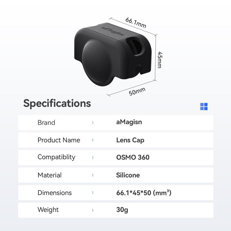 For DJI Osmo 360 aMagisn Silicone Lens Cap Anti-scratch Lens Protective Case(Black) - Case & Bags by aMagisn | Online Shopping UK | buy2fix