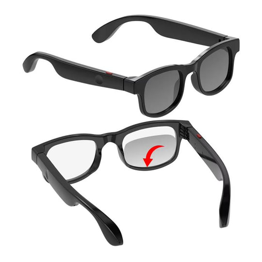AIMB-V3 Smart Glasses With Interchangeable Sunglasses + Blue Light Blocking Lenses(Black)