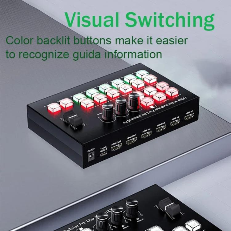 4 In 2 Out HDMI Guide Switchboard Type-C Capture Port OSD Display Game Switcher UK Plug(Black) - Live Sound Effects Processors by buy2fix | Online Shopping UK | buy2fix