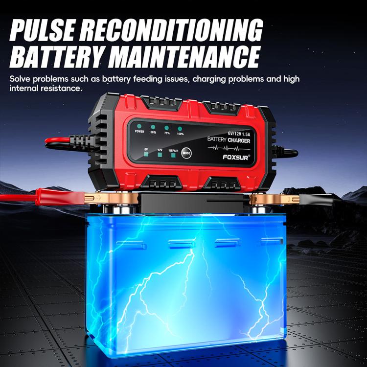 FOXSUR Smart 6V/12V 1.5A Battery Charger 4AH-30AH Lead Acid Battery Maintainer For Motorcycle/Car/ATV US Plug - Battery Charger by FOXSUR | Online Shopping UK | buy2fix