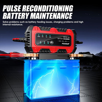 FOXSUR Smart 6V/12V 1.5A Battery Charger 4AH-30AH Lead Acid Battery Maintainer For Motorcycle/Car/ATV US Plug - Battery Charger by FOXSUR | Online Shopping UK | buy2fix