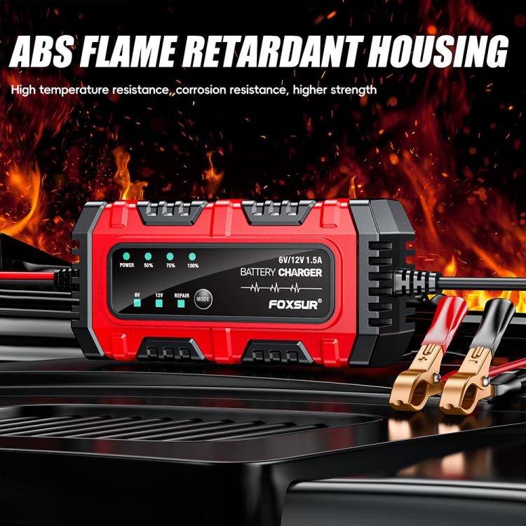 FOXSUR Smart 6V/12V 1.5A Battery Charger 4AH-30AH Lead Acid Battery Maintainer For Motorcycle/Car/ATV US Plug - Battery Charger by FOXSUR | Online Shopping UK | buy2fix