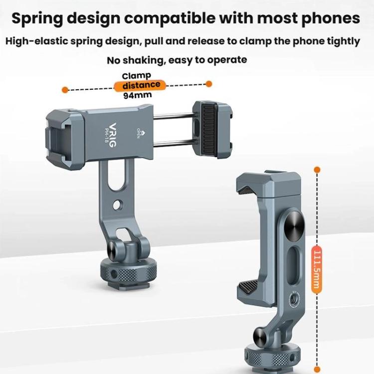 VRIG PH-18 Aluminum Alloy Dual-Head Cold Shoe Phone Mount With Dual 1/4 inch Screw Holes For Horizontal/Vertical Tilting Shooting - Stand by VRIG | Online Shopping UK | buy2fix