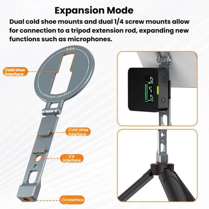 VRIG MG-32 Aluminum Alloy Magsafe Magnetic Folding Dual Cold Shoe 1/4 Inch Screw Hole Extension Smartphone Mount - Desktop Holder by VRIG | Online Shopping UK | buy2fix