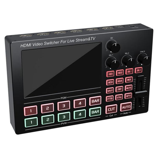 1080P 60Hz 4-Way HDMI Guide Switchboard Built-In 5 Inch Monitor Screen HD Video Live Capture Recording EU Plug