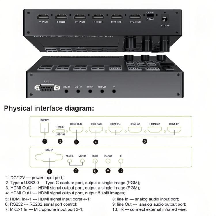 1080P 60Hz 4-Way HDMI Guide Switchboard Built-In 5 Inch Monitor Screen HD Video Live Capture Recording UK Plug - Live Sound Effects Processors by buy2fix | Online Shopping UK | buy2fix