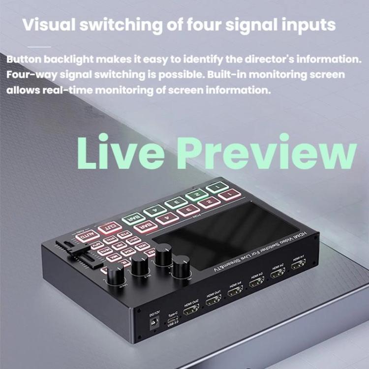 1080P 60Hz 4-Way HDMI Guide Switchboard Built-In 5 Inch Monitor Screen HD Video Live Capture Recording UK Plug - Live Sound Effects Processors by buy2fix | Online Shopping UK | buy2fix