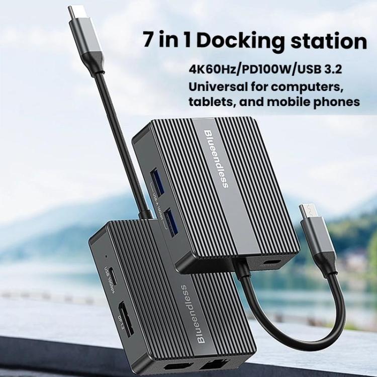 Blueendless HD706 7 In 1 Docking Station Gigabit Ethernet Port High-Speed Transfer HUB - USB HUB by Blueendless | Online Shopping UK | buy2fix