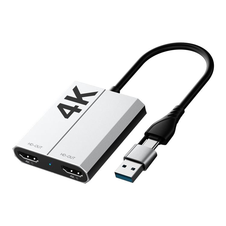 USB3.0+Type-C To Dual HDMI Extender 4K 60HZ Dual Screen Heterodyne HD Video Converter, Size: 25cm(Silver Gray) - Adapter by buy2fix | Online Shopping UK | buy2fix