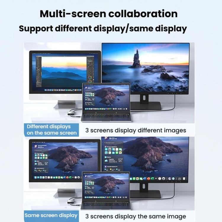 USB3.0+Type-C To Dual HDMI Extender 4K 60HZ Dual Screen Heterodyne HD Video Converter, Size: 25cm(Silver Gray) - Adapter by buy2fix | Online Shopping UK | buy2fix