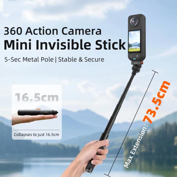 Flymile 16.5-73.5cm Mini Invisible Selfie Stick for Panoramic Cameras Anti-Shake Metal Pole Pocket-Friendly Extendable Selfie Monopod(Black) - Self Monopod Grip by Flymile | Online Shopping UK | buy2fix