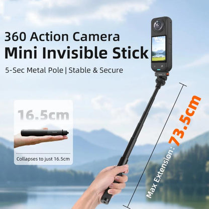 Flymile 16.5-73.5cm Mini Invisible Selfie Stick for Panoramic Cameras Anti-Shake Metal Pole Pocket-Friendly Extendable Selfie Monopod(Black) - Self Monopod Grip by Flymile | Online Shopping UK | buy2fix