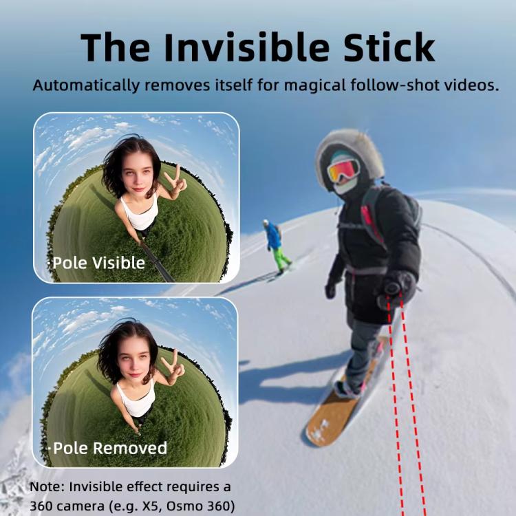 Flymile 16.5-73.5cm Mini Invisible Selfie Stick for Panoramic Cameras Anti-Shake Metal Pole Pocket-Friendly Extendable Selfie Monopod(Black) - Self Monopod Grip by Flymile | Online Shopping UK | buy2fix