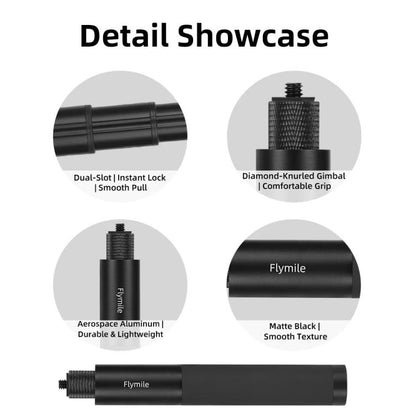 Flymile 16.5-73.5cm Mini Invisible Selfie Stick for Panoramic Cameras Anti-Shake Metal Pole Pocket-Friendly Extendable Selfie Monopod(Black) - Self Monopod Grip by Flymile | Online Shopping UK | buy2fix