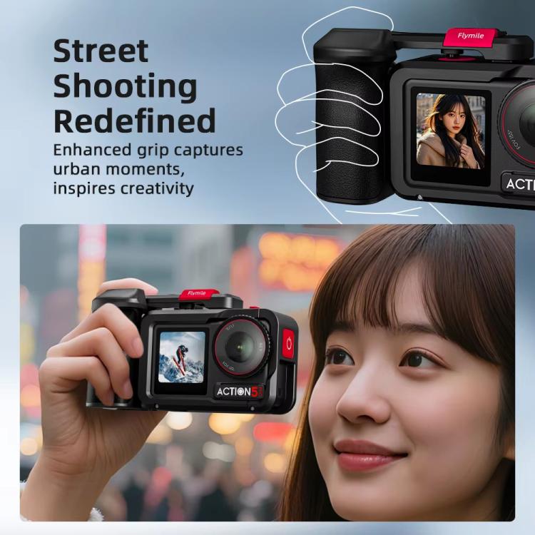 For DJI Action 5 Pro/4/3 Flymile Street Shooting Handle Grip Expansion Cage Kit(Black) - Protection Frame by Flymile | Online Shopping UK | buy2fix