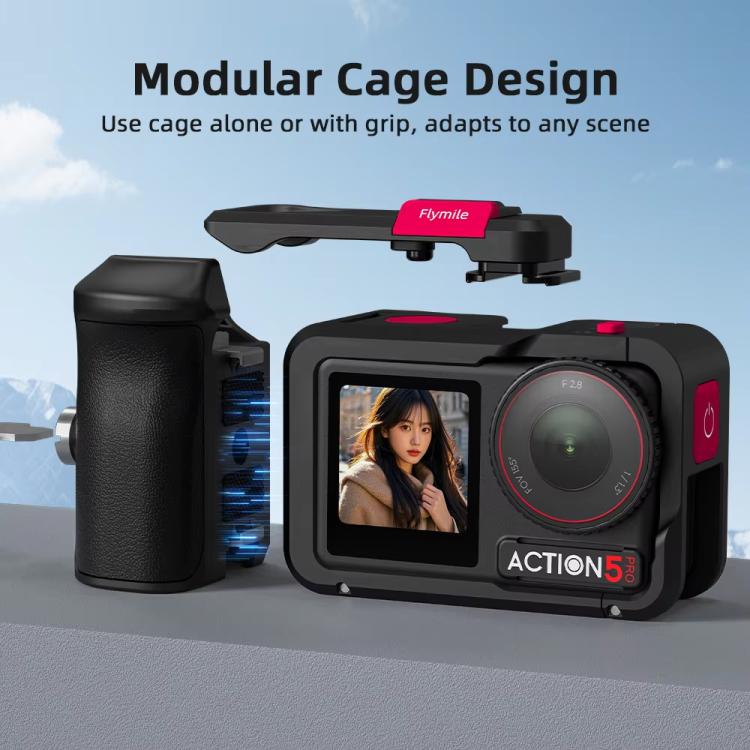 For DJI Action 5 Pro/4/3 Flymile Street Shooting Handle Grip Expansion Cage Kit(Black) - Protection Frame by Flymile | Online Shopping UK | buy2fix