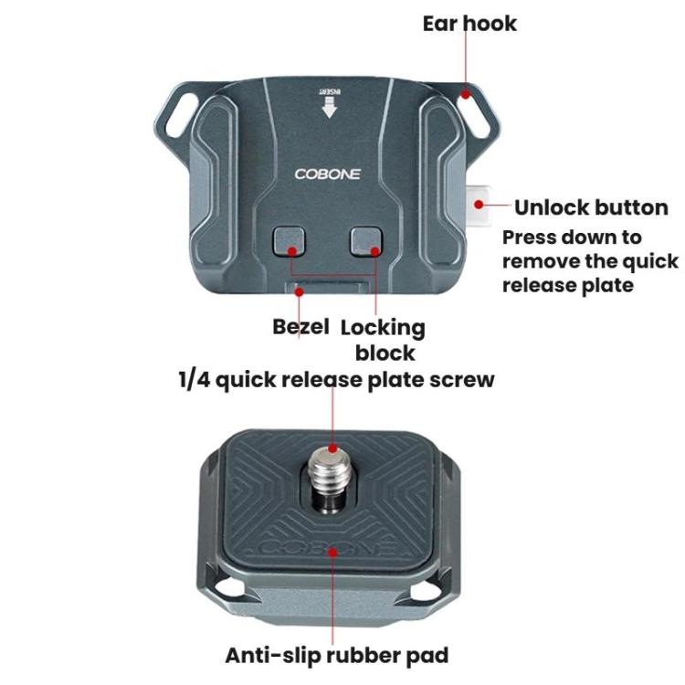 COBONE XQC-1 Camera Shoulder Strap Quick-Mount Clip Base Universal DSLR Tripod Head Adapter Base - Quick Release Plate by COBONE | Online Shopping UK | buy2fix