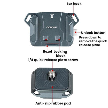 COBONE XQC-1 Camera Shoulder Strap Quick-Mount Clip Base Universal DSLR Tripod Head Adapter Base - Quick Release Plate by COBONE | Online Shopping UK | buy2fix