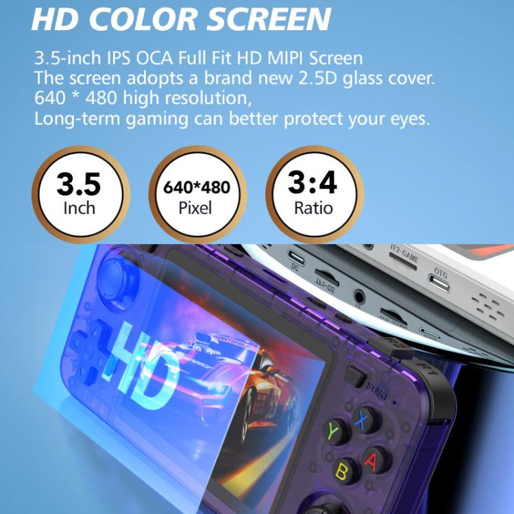 R36H 3.5 inch IPS Screen Open Source Handheld Game Console Portable Retro Pocket Console, Color: 128G Transparent Black - Pocket Console by buy2fix | Online Shopping UK | buy2fix