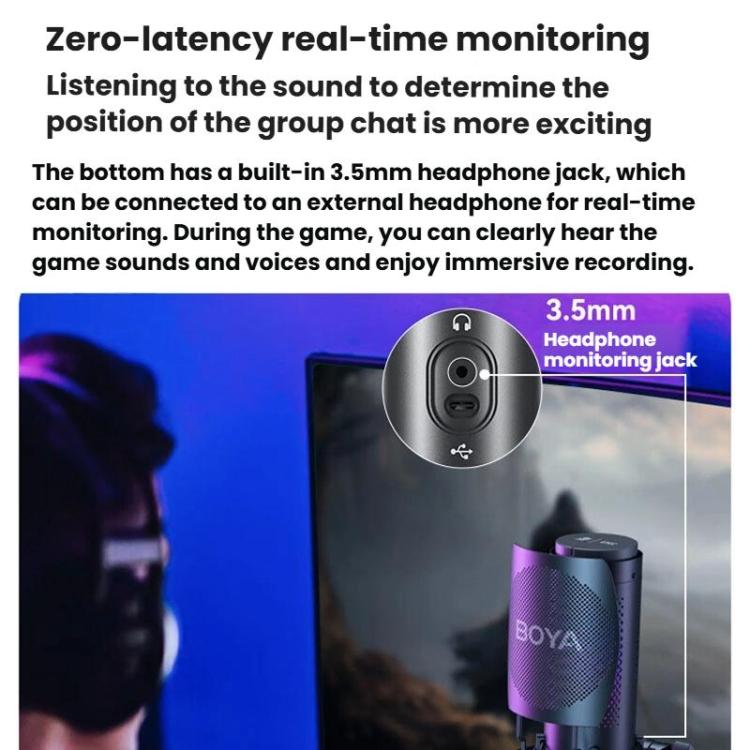 BOYA K9 Built-In Sound Card Quadruple Noise Reduction Desktop Microphone PC Recording Game Live Noise Reduction Microphone(Black) - Microphone by BOYA | Online Shopping UK | buy2fix