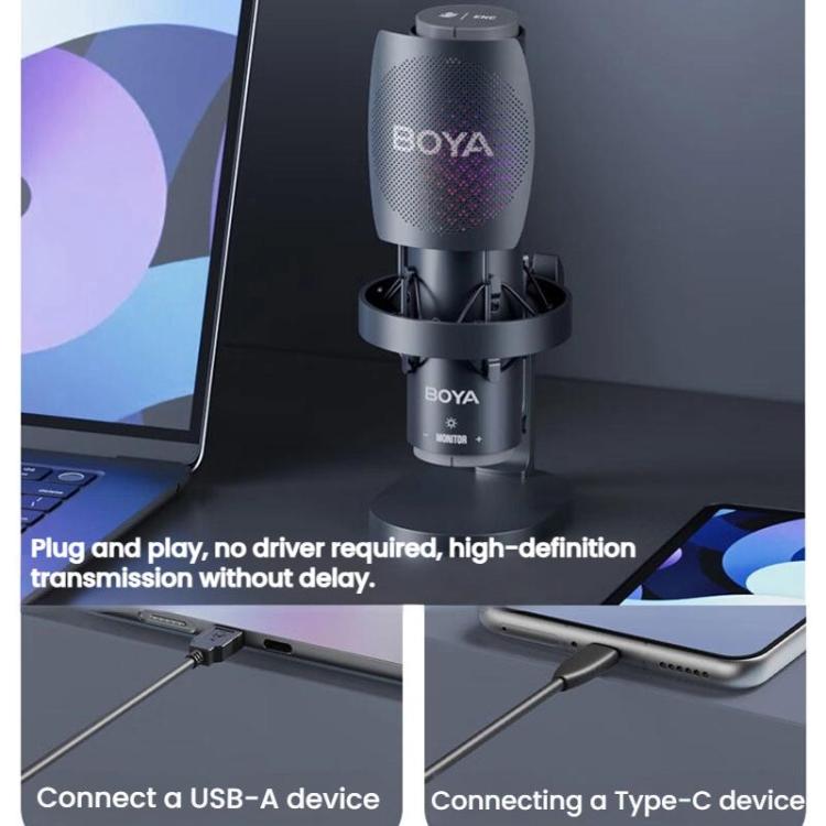 BOYA K9 Built-In Sound Card Quadruple Noise Reduction Desktop Microphone PC Recording Game Live Noise Reduction Microphone(Black) - Microphone by BOYA | Online Shopping UK | buy2fix