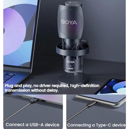 BOYA K9 Built-In Sound Card Quadruple Noise Reduction Desktop Microphone PC Recording Game Live Noise Reduction Microphone(Black) - Microphone by BOYA | Online Shopping UK | buy2fix