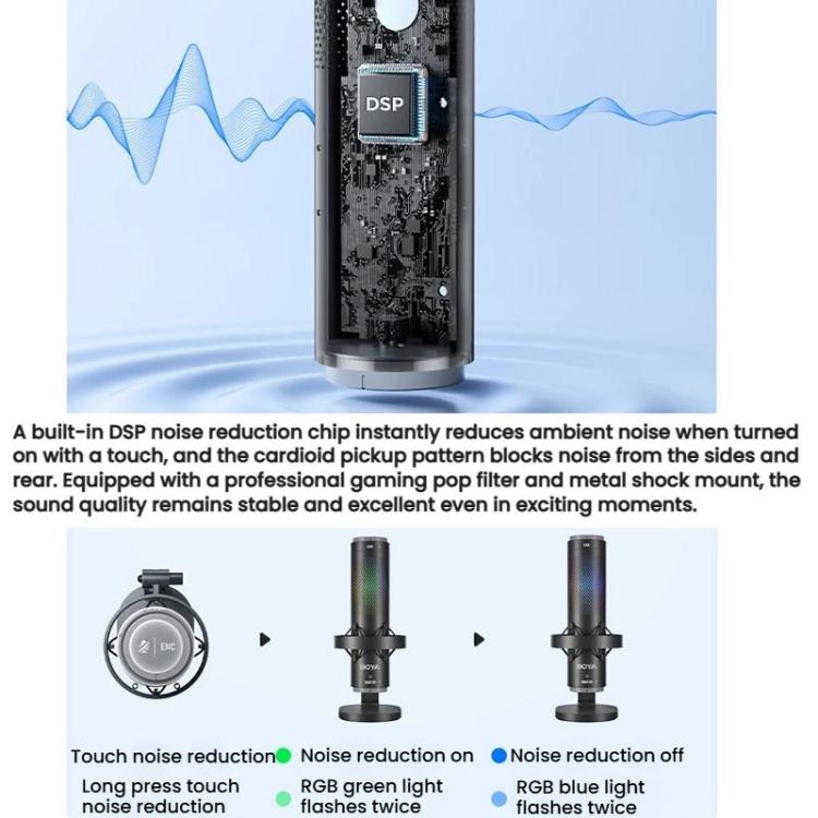 BOYA K9 Built-In Sound Card Quadruple Noise Reduction Desktop Microphone PC Recording Game Live Noise Reduction Microphone(Black) - Microphone by BOYA | Online Shopping UK | buy2fix