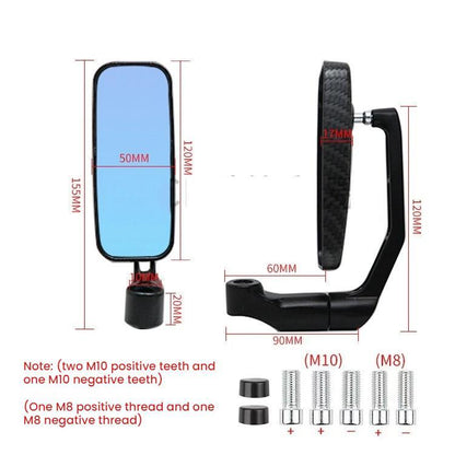 Electric Bike Modified Aluminum Alloy Blue Glass Square Curved Rod Rearview Mirror, Color: Carbon Fiber Texture (Snakeskin) - Side Mirrors by buy2fix | Online Shopping UK | buy2fix