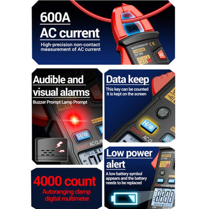 ANENG ST183 600A Digital Clamp Meter With NCV, 4000 Counts, Tests Continuity/Resistance/Capacitance/Diode, Audible & Visual Alarm(Black) - Digital Multimeter by ANENG | Online Shopping UK | buy2fix