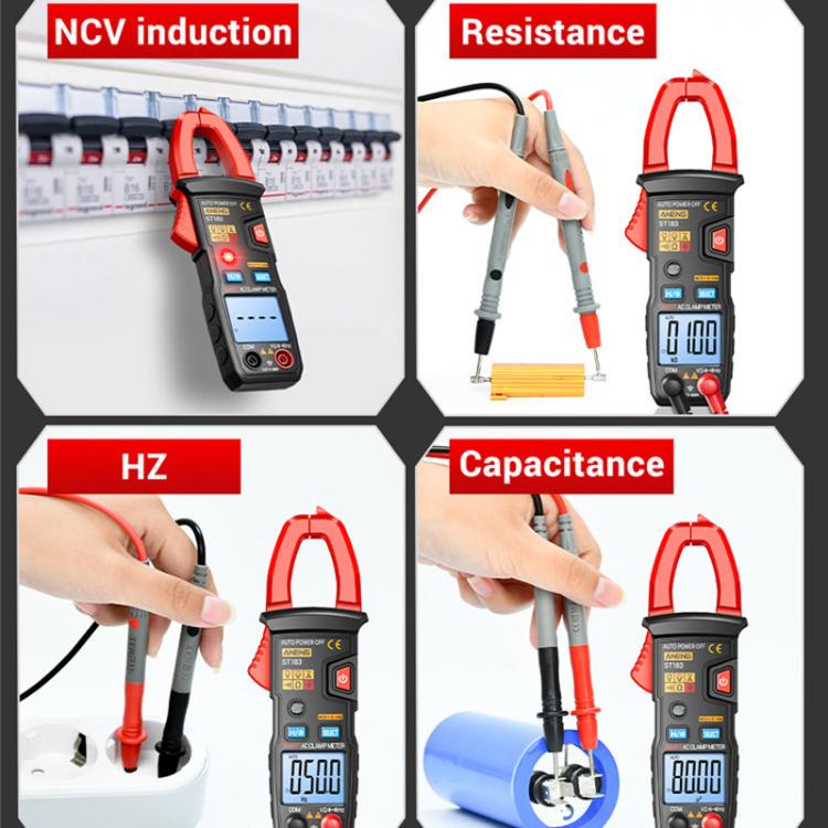 ANENG ST183 600A Digital Clamp Meter With NCV, 4000 Counts, Tests Continuity/Resistance/Capacitance/Diode, Audible & Visual Alarm(Black) - Digital Multimeter by ANENG | Online Shopping UK | buy2fix
