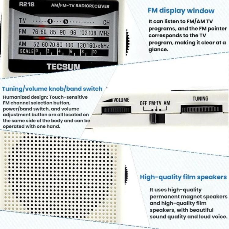 TECSUN R-218 FM/AM/Campus Broadcast Radio Portable Pocket Analog Dial Radio, Spec: Standard No Battery(Black) - Radio Player by TECSUN | Online Shopping UK | buy2fix