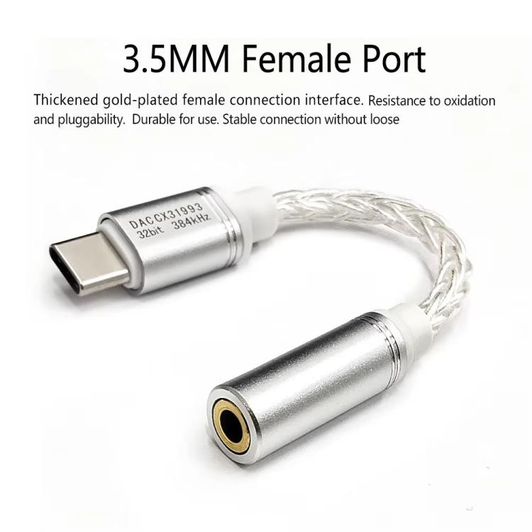 Type-C To 3.5mm Female DAC CX31993 Digital Audio Decoding Conversion Cable HIFI 8-Strand Silver Plated Cable - Audio Adapter by buy2fix | Online Shopping UK | buy2fix