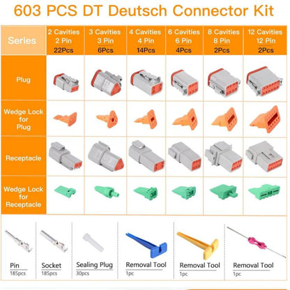 603pcs /Set DT Connector Kit with 2/3/4/6/8/12 Pin DT Connectors and Extraction Tools - Marine Accessories & Parts by buy2fix | Online Shopping UK | buy2fix
