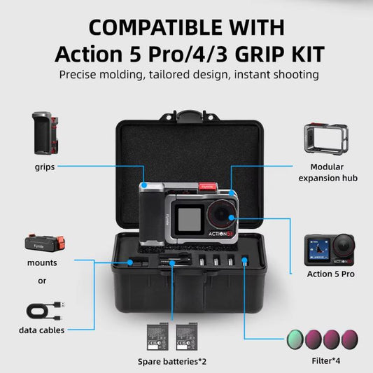 Flymile Carrying Case for DJI Action 5 Pro/4/3 Street Photography Kit Storage Organizer(Black) - Case & Bags by Flymile | Online Shopping UK | buy2fix