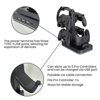 For Nintendo Switch 2 Pro Controller Headphone Storage Rack Charging Base(Black) - Holder by buy2fix | Online Shopping UK | buy2fix