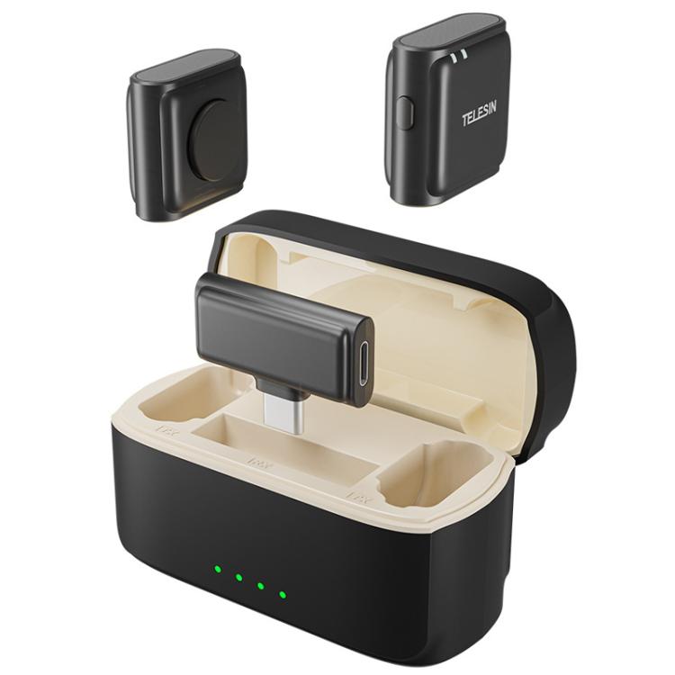 TELESIN Wireless Lavalier Microphone Noise-Canceling Magnetic Button Microphone(Black) - Microphone by TELESIN | Online Shopping UK | buy2fix