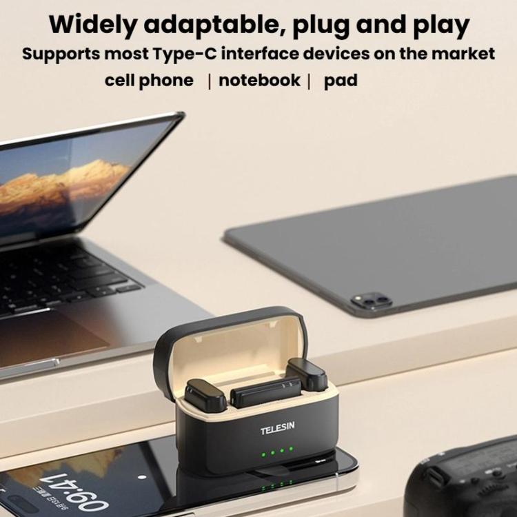 TELESIN Wireless Lavalier Microphone Noise-Canceling Magnetic Button Microphone(Black) - Microphone by TELESIN | Online Shopping UK | buy2fix