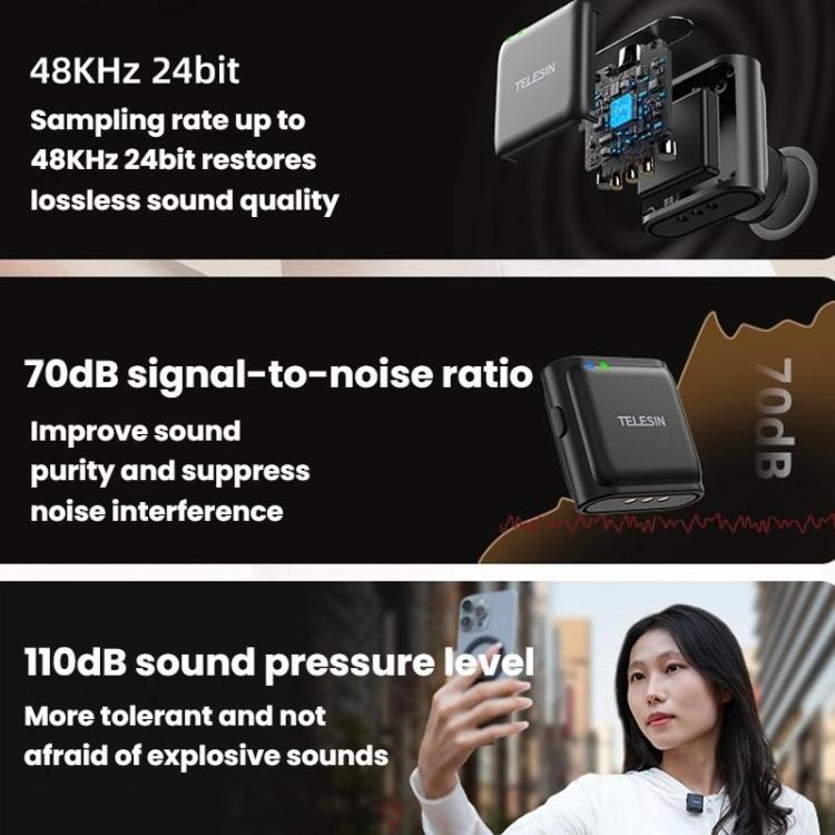 TELESIN Wireless Lavalier Microphone Noise-Canceling Magnetic Button Microphone(Black) - Microphone by TELESIN | Online Shopping UK | buy2fix