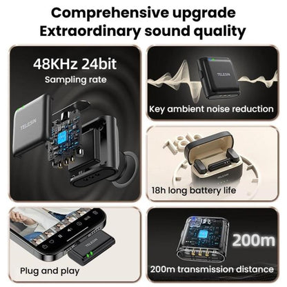 TELESIN Wireless Lavalier Microphone Noise-Canceling Magnetic Button Microphone(Black) - Microphone by TELESIN | Online Shopping UK | buy2fix