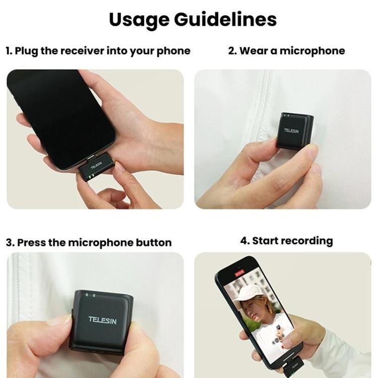 TELESIN Wireless Lavalier Microphone Noise-Canceling Magnetic Button Microphone(Black) - Microphone by TELESIN | Online Shopping UK | buy2fix