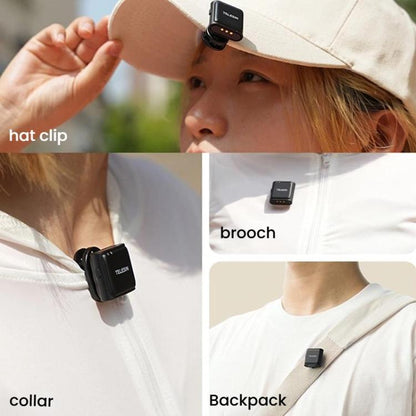 TELESIN Wireless Lavalier Microphone Noise-Canceling Magnetic Button Microphone(Black) - Microphone by TELESIN | Online Shopping UK | buy2fix