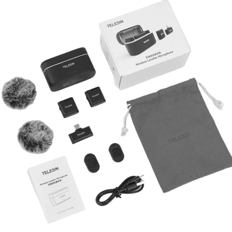 TELESIN Wireless Lavalier Microphone Noise-Canceling Magnetic Button Microphone(Black) - Microphone by TELESIN | Online Shopping UK | buy2fix