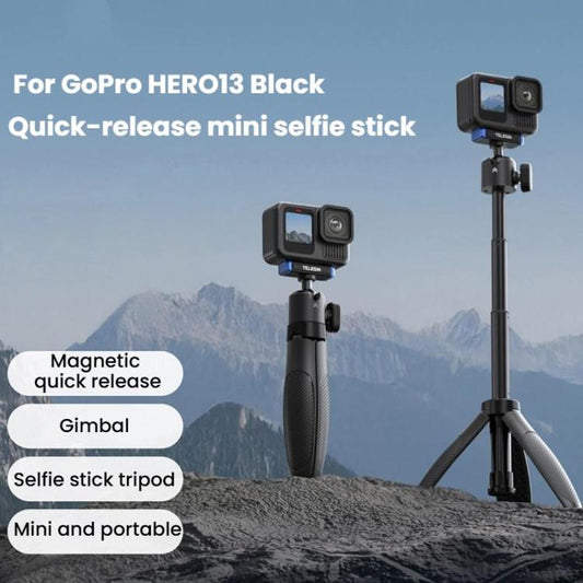 For GoPro HERO13 Black TELESIN S1-MNP-14-TGP 17-40cm Retractable Quick-Release Mini Selfie Stick Handheld Desktop Tripod(Black) - Portable Mini Tripod by TELESIN | Online Shopping UK | buy2fix