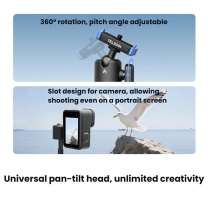 For GoPro HERO13 Black TELESIN S1-MNP-14-TGP 17-40cm Retractable Quick-Release Mini Selfie Stick Handheld Desktop Tripod(Black) - Portable Mini Tripod by TELESIN | Online Shopping UK | buy2fix